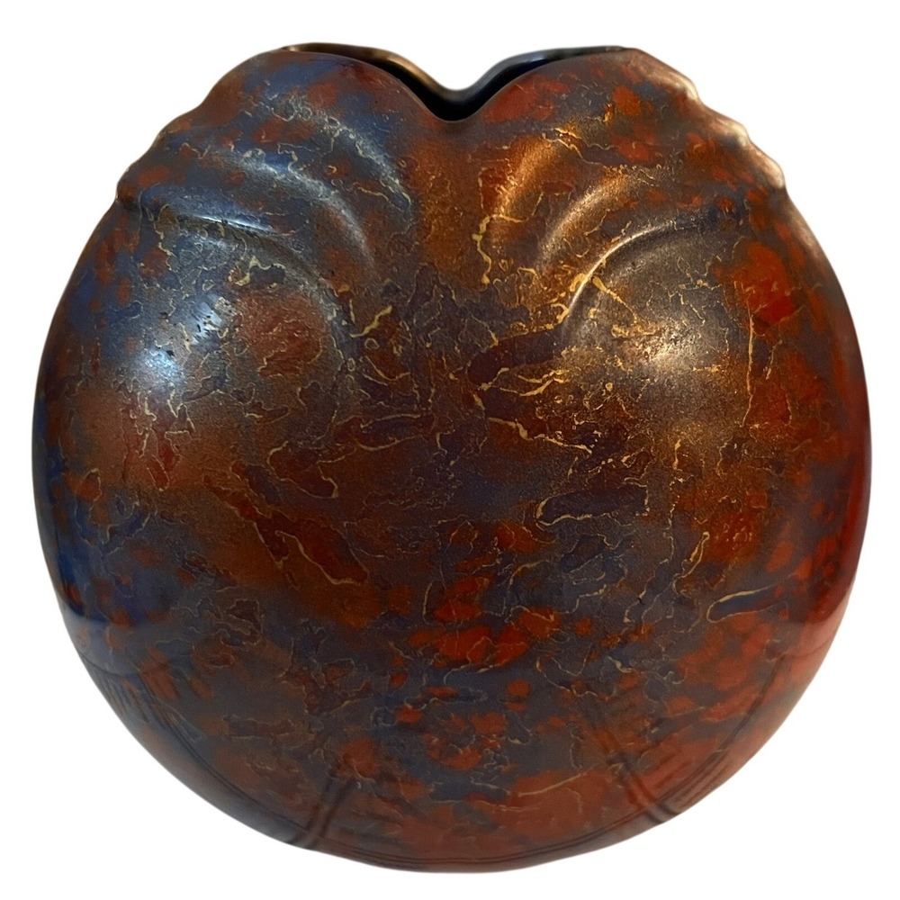 Vintage Round Vase Made in Japan Earth‎ Tones Metallic Glaze Decorative Accent - Picture 3 of 5